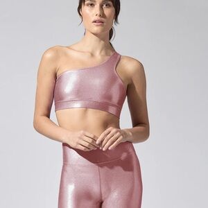 Heroine Sport Pink Metallic One-Shoulder Top